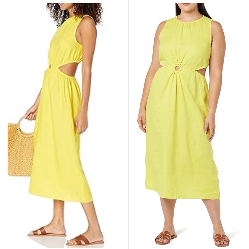 The Drop Yellow Linen Midi Dress Cutout Waist Size Small Summer Vacation